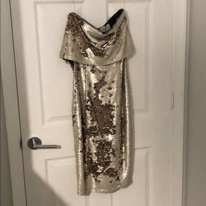 Strapless sequin dress.